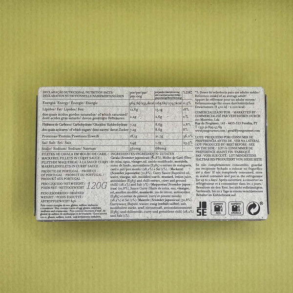 Nutritional Information for José Gourmet Mackerel Fillets in Curry