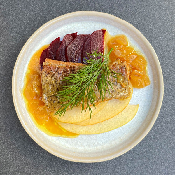 ABC+ Trout fillets Onion Relish served beautifully