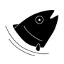 A black and white graphic of a fish head coming out of water