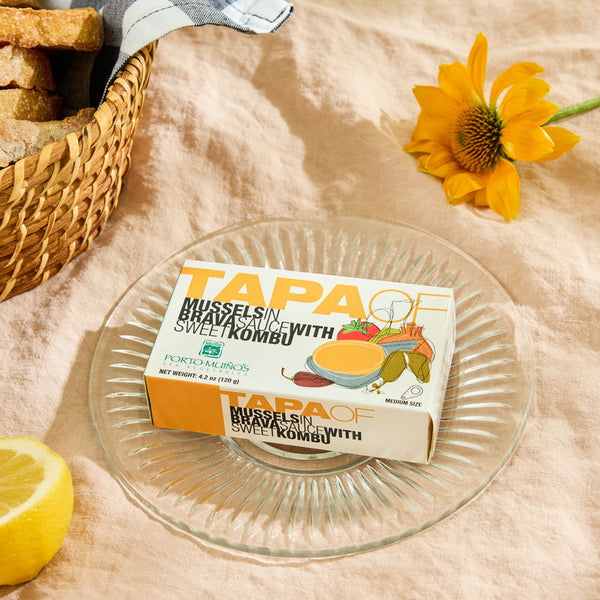 Porto-Muiños Tapa of Mussels in Brava Sauce and Sweet Kombu