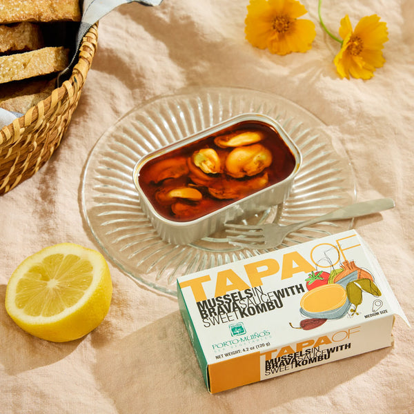 Porto-Muiños Tapa of Mussels in Brava Sauce and Sweet Kombu