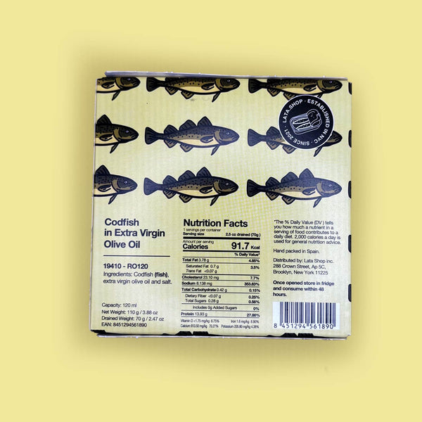 Nutritional Information for Lata Codfish in Extra Virgin Olive Oil