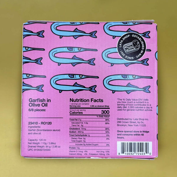 Nutritional Information for Lata Garfish in Olive Oil
