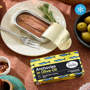 An opened tin of Lata Anchovies in Olive Oil
