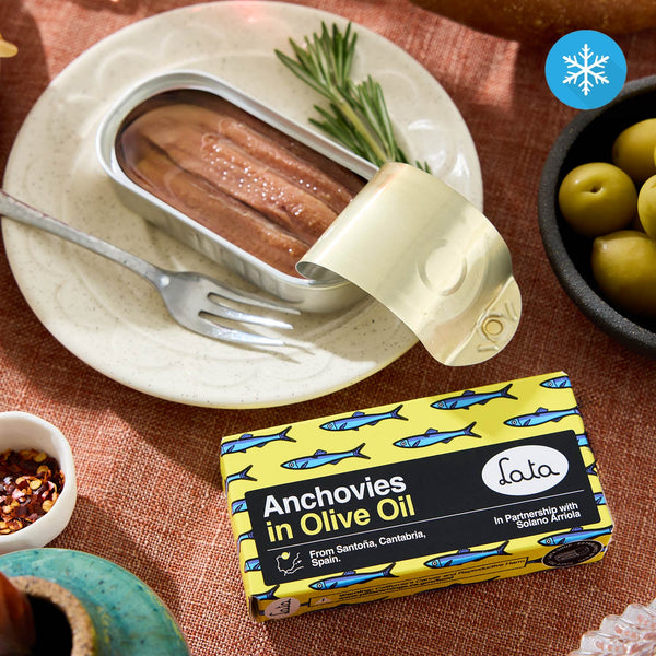 An opened tin of Lata Anchovies in Olive Oil