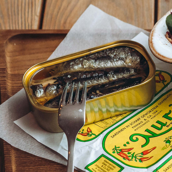 Nuri Spiced Sardines in Olive Oil - served in a opened tin