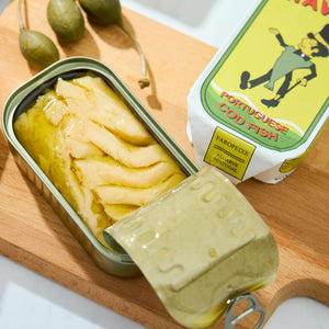 An opened tin of Naval Portuguese Cod Fish