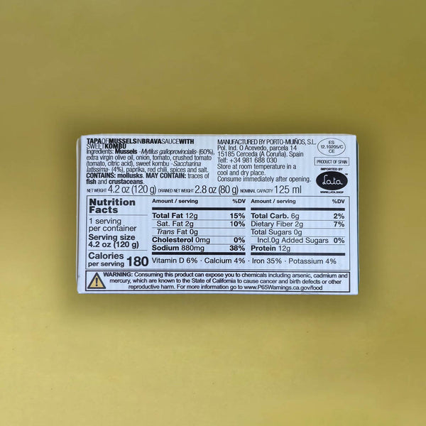 Porto-Muiños Tapa of Mussels in Brava Sauce and Sweet Kombu