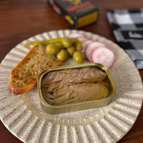Ati Manel Spiced Tuna Fillets in Olive Oil - served in an opened tin
