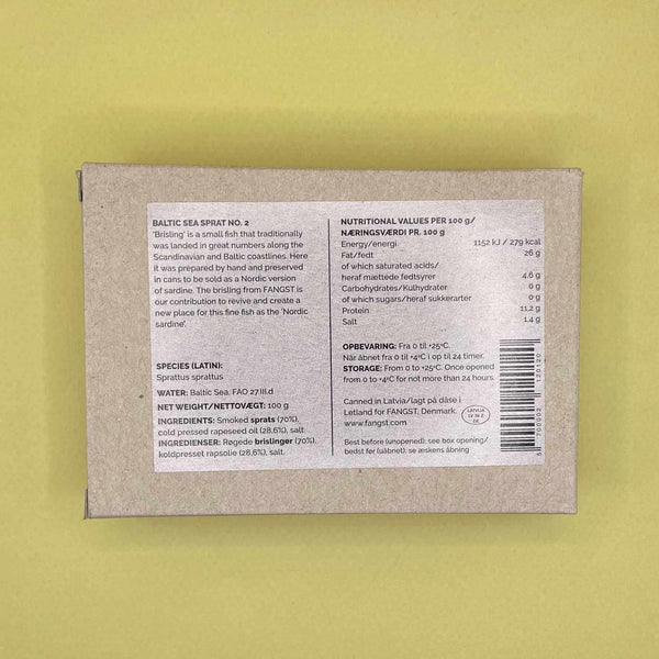 Nutritional Information for Fangst Brisling No. 2 Baltic Sea Sprat Smoked in Cold Rapeseed Oil