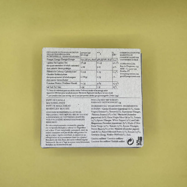 Nutritional Information for José Gourmet Mackerel Pate
