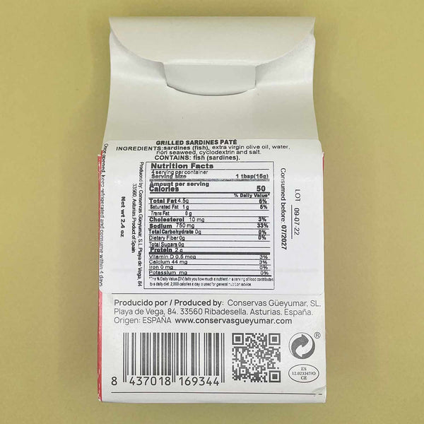 Nutritional Information for Güeyu Mar Chargrilled Sardine Pâté