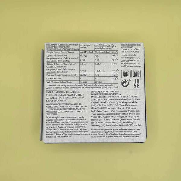 Nutritional Information for José Gourmet Pickled Tuna Pâté