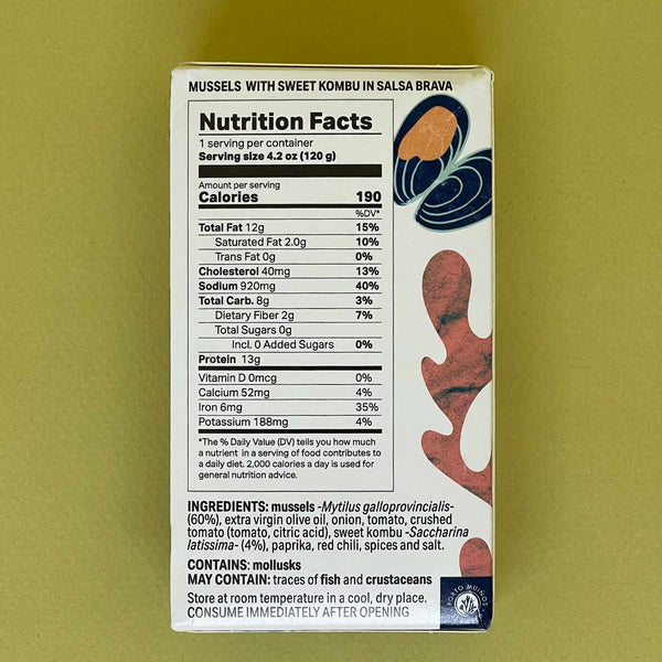 Nutritional Information for Portomuiños Mussels in Brava Sauce and Sugar Kombu