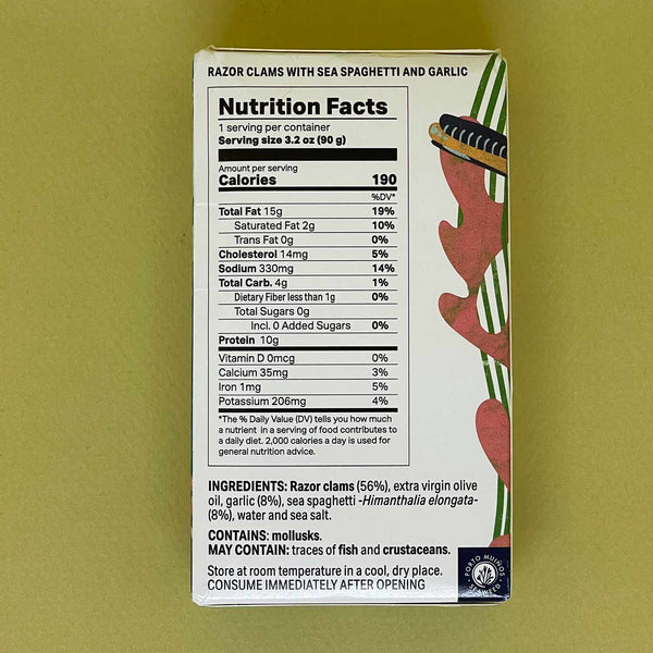Nutritional Information for Portomuiños Razor Clams and Spaghetti Seaweed