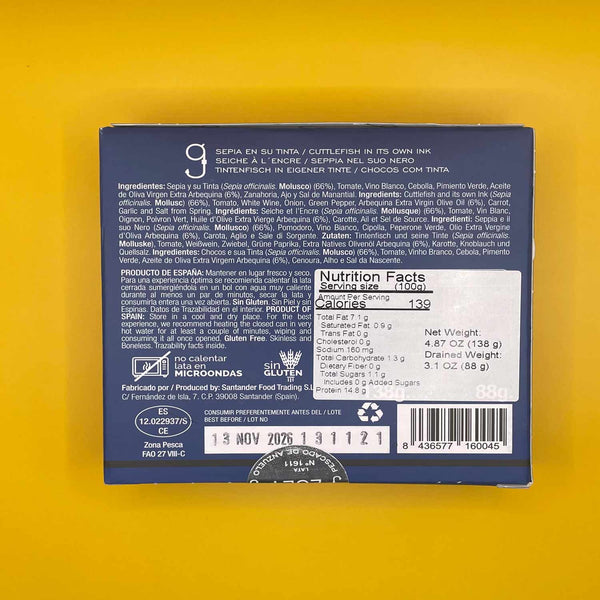 Nutritional Information for Artesanos Alalunga Cuttlefish in its own Ink