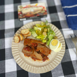 Olasagasti Tuna Fillets with Red and Yellow Peppers served with salad and boiled eggs