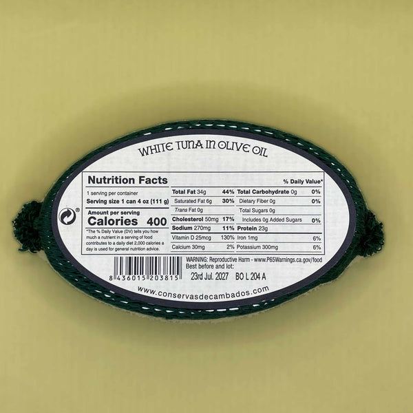 Nutritional Information for Conservas de Cambados White Tuna in Olive Oil