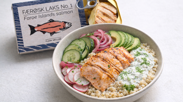 Flash-Grilled Salmon Grain Bowl with Dill Yogurt