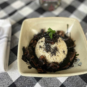 Güeyu Mar Squid in Ink Sauce, served with rice