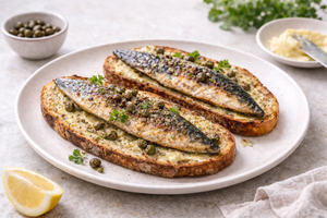 Mackerel Toast with Lemon Butter & Capers