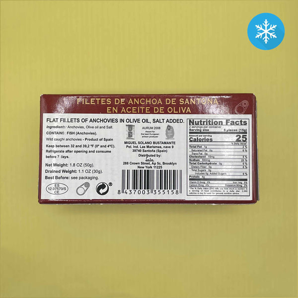 Nutritional Information for Solano-Arriola Extra Large Anchovy Fillets in Olive Oil