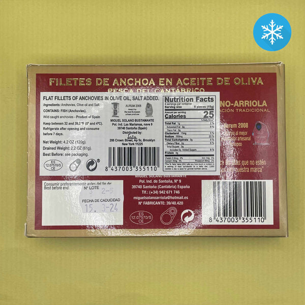 Nutritional Information for Solano-Arriola Anchovy Fillets in Olive Oil