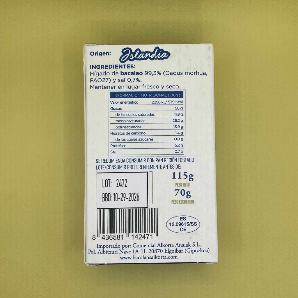 Nutritional Information for Alkorta Cod Foie