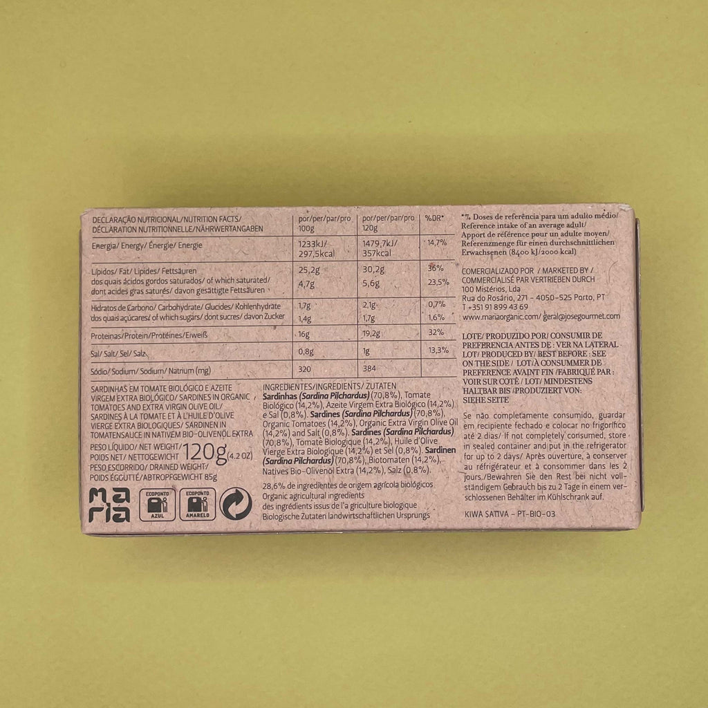 Nutritional Information for  Maria Organic Sardines in Organic Tomato Sauce