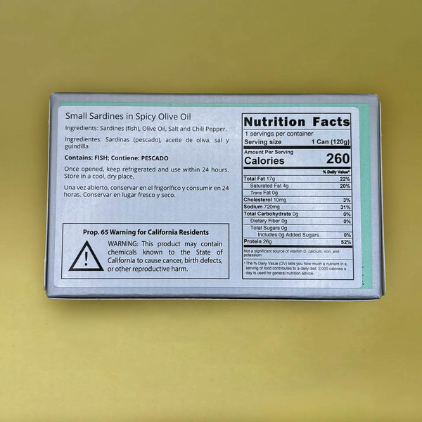 Nutritional Information for Real Conservera Española Small Sardines in Spicy Olive Oil