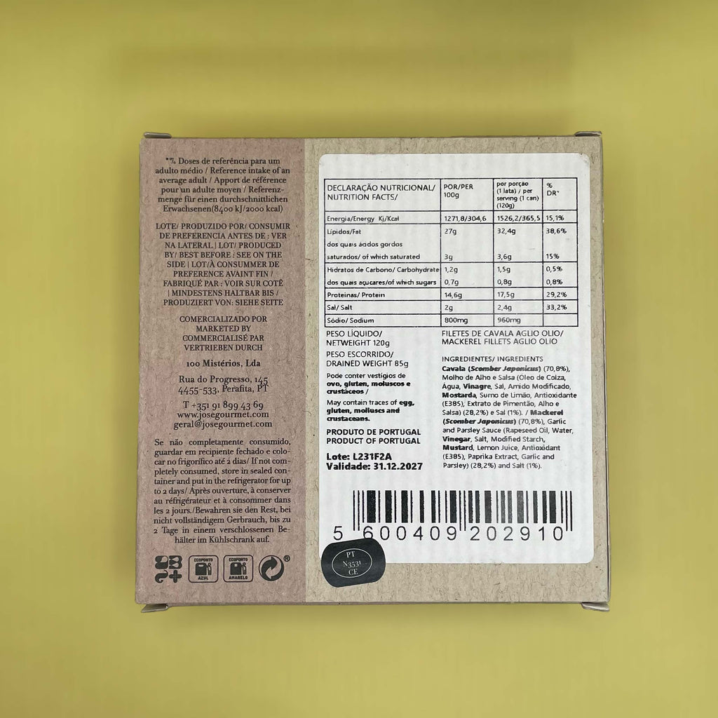 Nutritional Information for ABC+ Mackerel Fillets in Aglio e Olio sauce