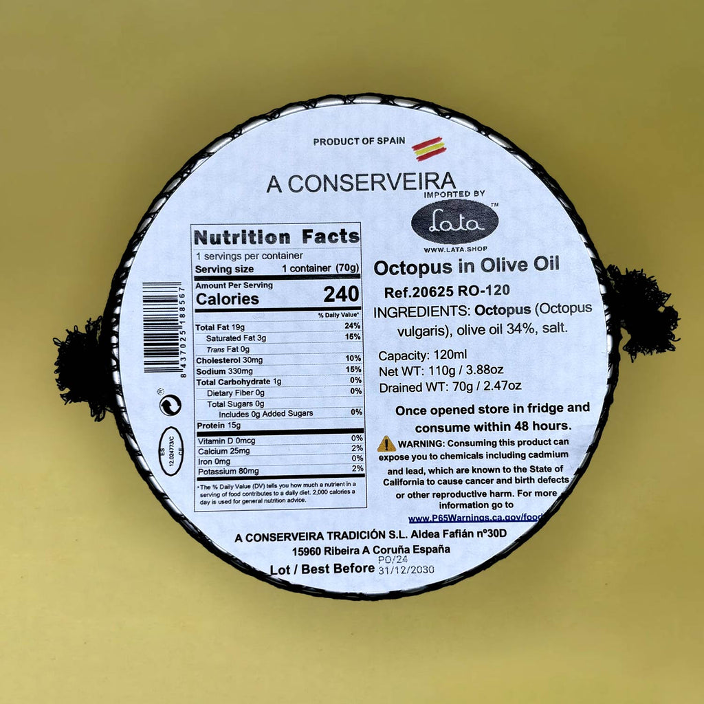 Nutritional Information for A Conserveira Octopus in Olive Oil