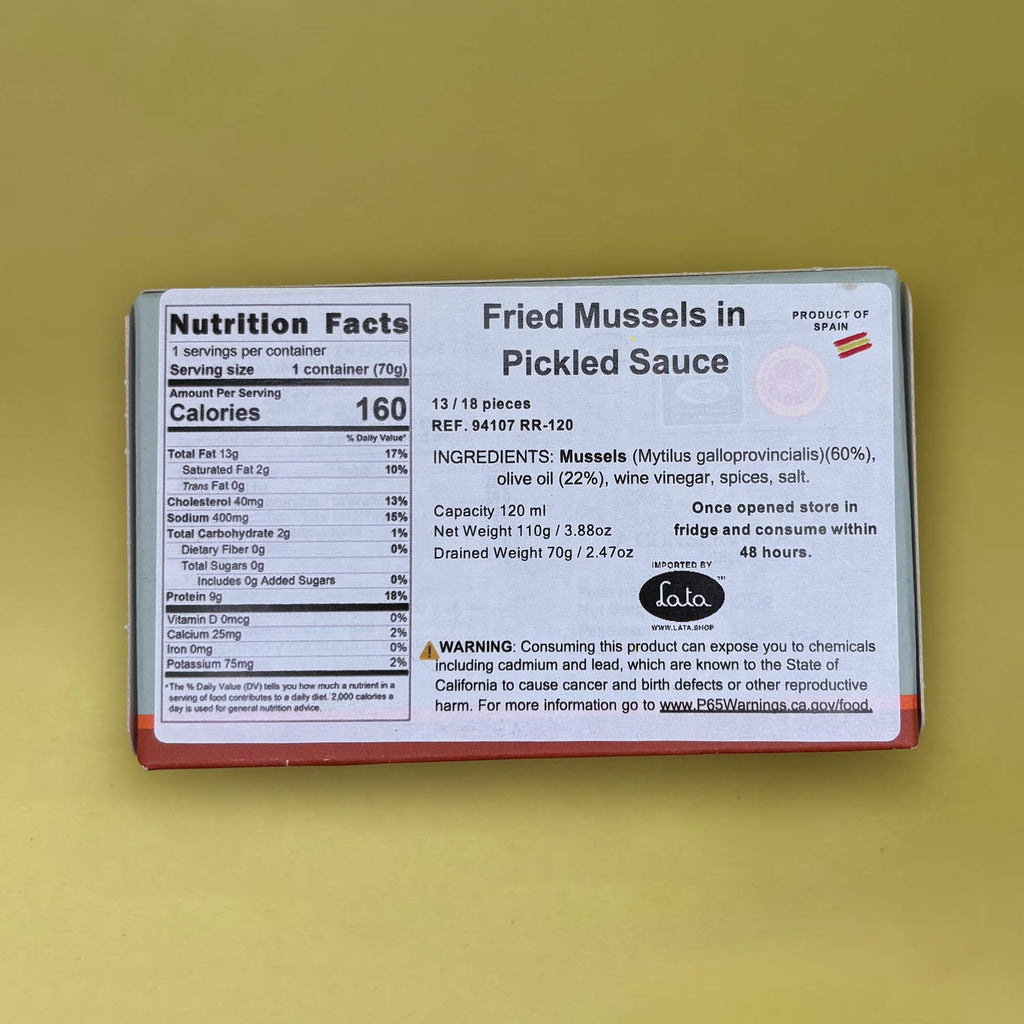 Nutritional Information for A Conserveira Fried Mussels in Pickled Sauce