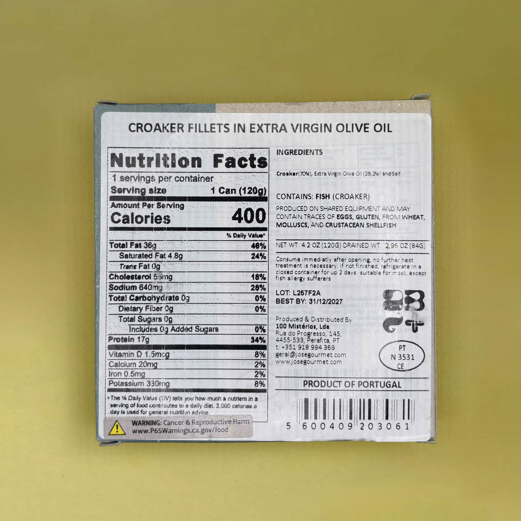Nutritional information for ABC+ Croaker in EVOO