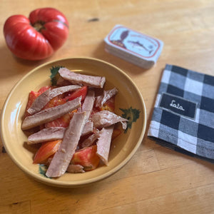 Açor Tuna Belly in Olive Oil served with fresh tomatoes