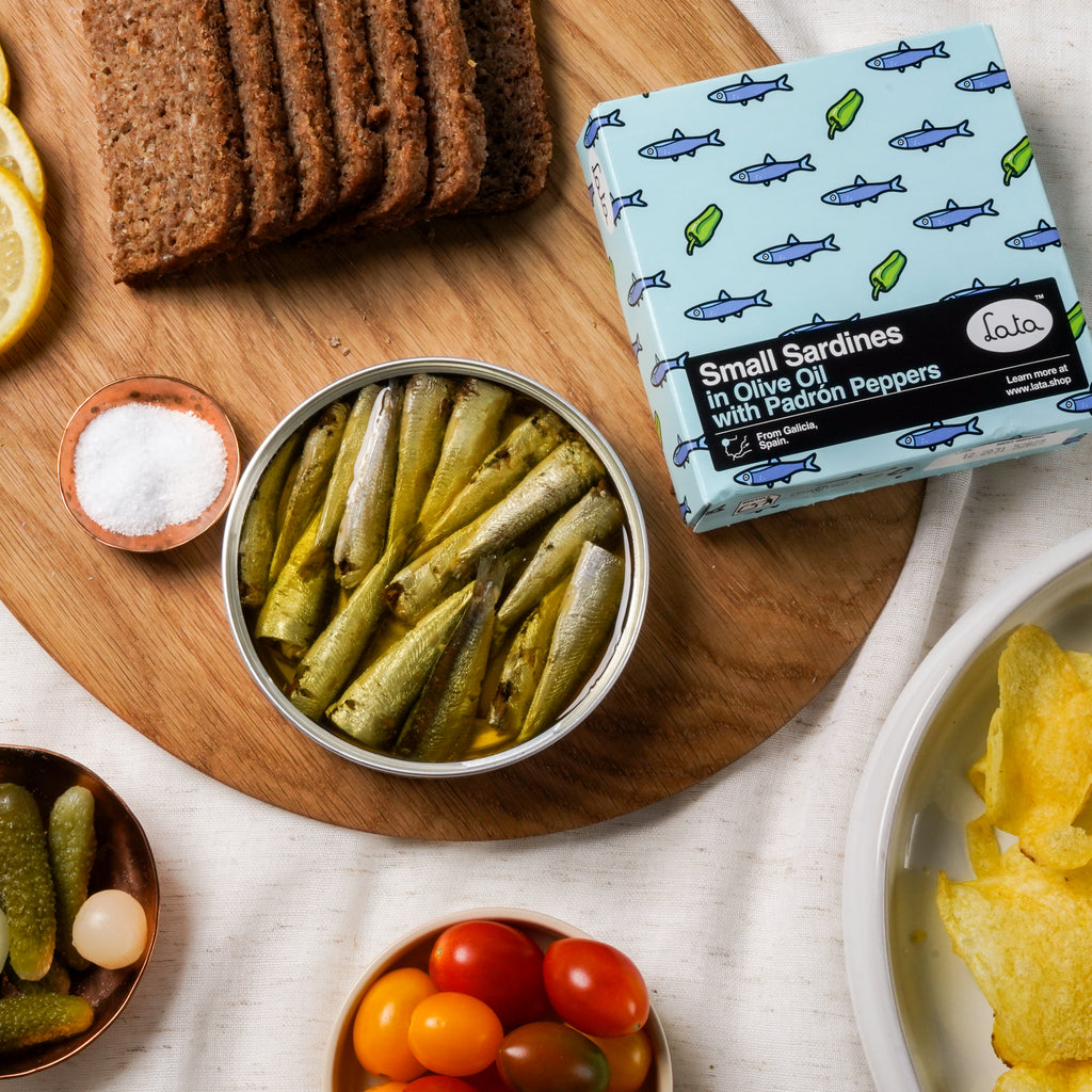 Lata Small Sardines in Olive Oil with Padrón Peppers