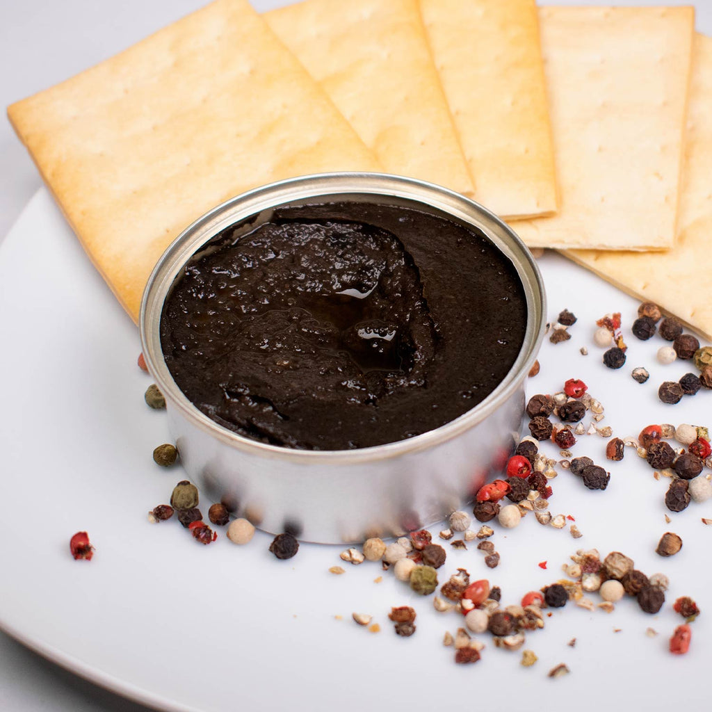 José Gourmet Cuttlefish in Ink with Shrimp Pate - in an opened tin