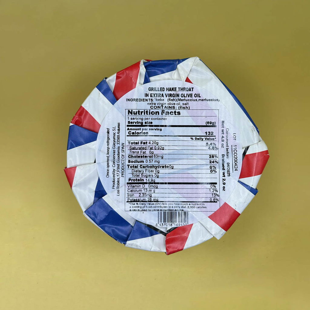Nutritional Information for Gueyu Mar Grilled Hake Throat in EVOO