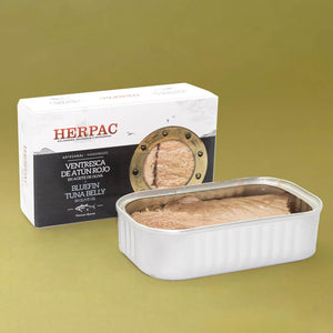 Herpac Bluefin Tuna Belly in Olive Oil - an opened tin