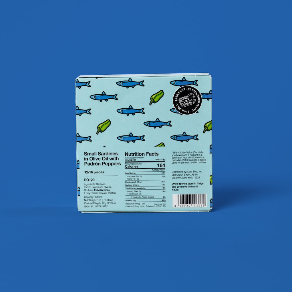 Lata Small Sardines in Olive Oil with Padrón Peppers