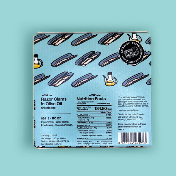 Nutritional Information for Lata Razor Clams in Olive Oil