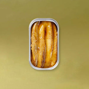 An opened tin of Manná Mackerel Fillets In Mustard Sauce
