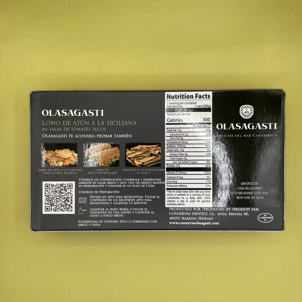 Nutritional Information for Olasagasti Tuna Fillets with Sun Dried Tomato Sauce (Siciliana)