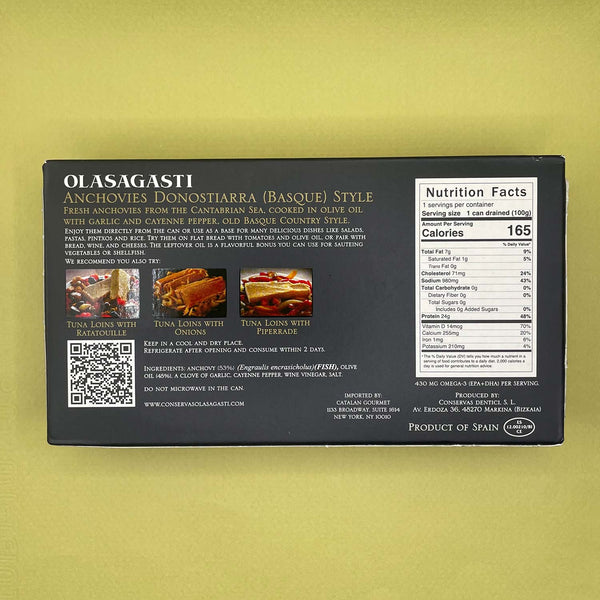 Nutritional Information for Olasagasti Anchovies Donostiarra (Basque) Style