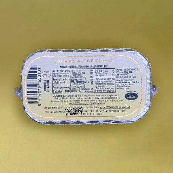 Nutritional Information for Paco Lafuente Small Sardines in Olive Oil