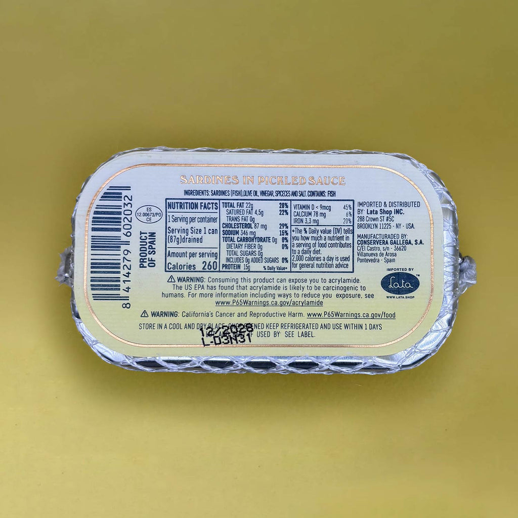 Nutritional Information for Paco Lafuente Sardines in Pickled Sauce (125gr)
