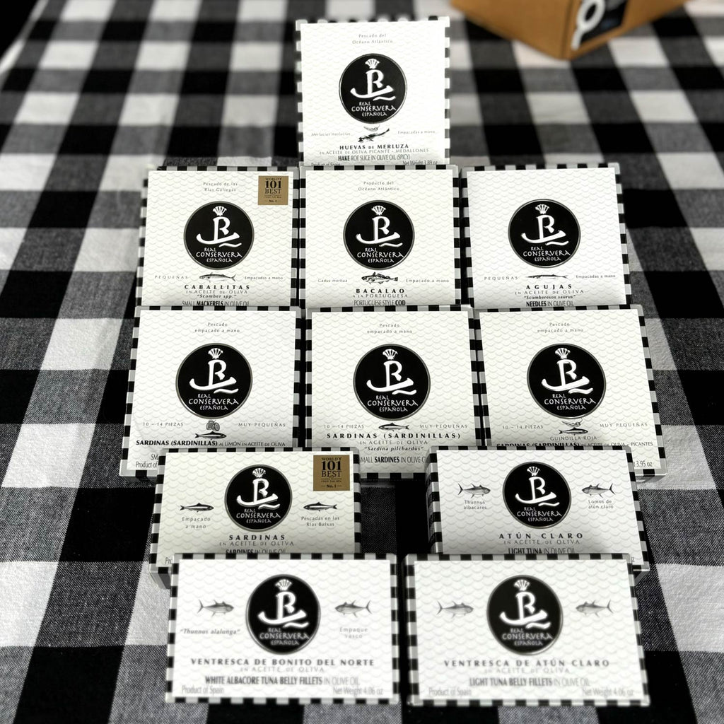 The 11 tins included in Lata's Real Conservera Española Box