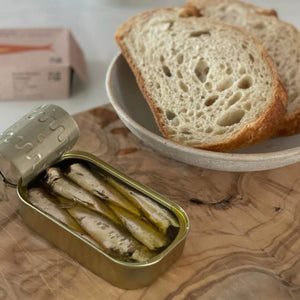 Maria Organic Spiced Small Sardines in an opened tin