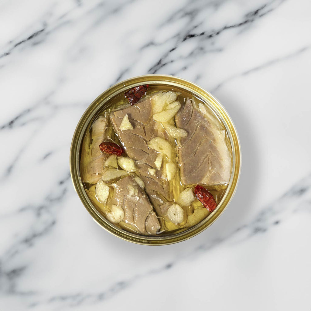 Artesanos Alalunga Seabass with Garlic and Cayenne Pepper (a la Bilbaina) - served out of the tin