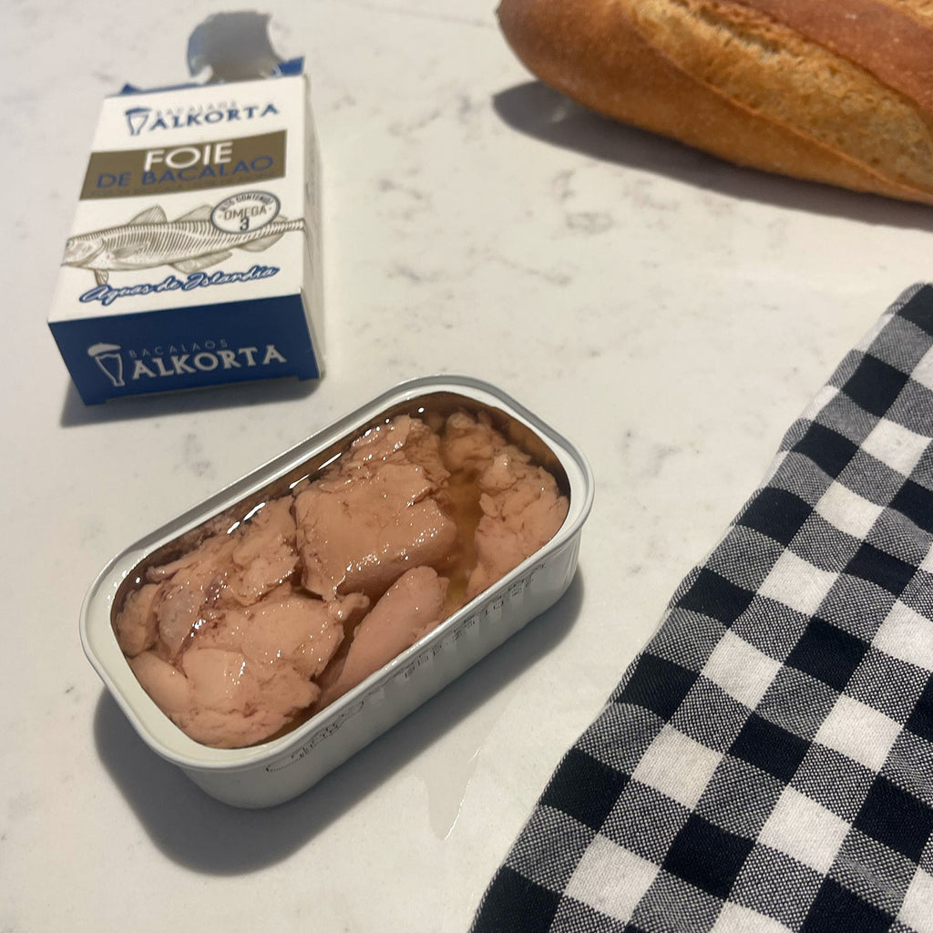 Alkorta Foie Bacalao in an opened tin
